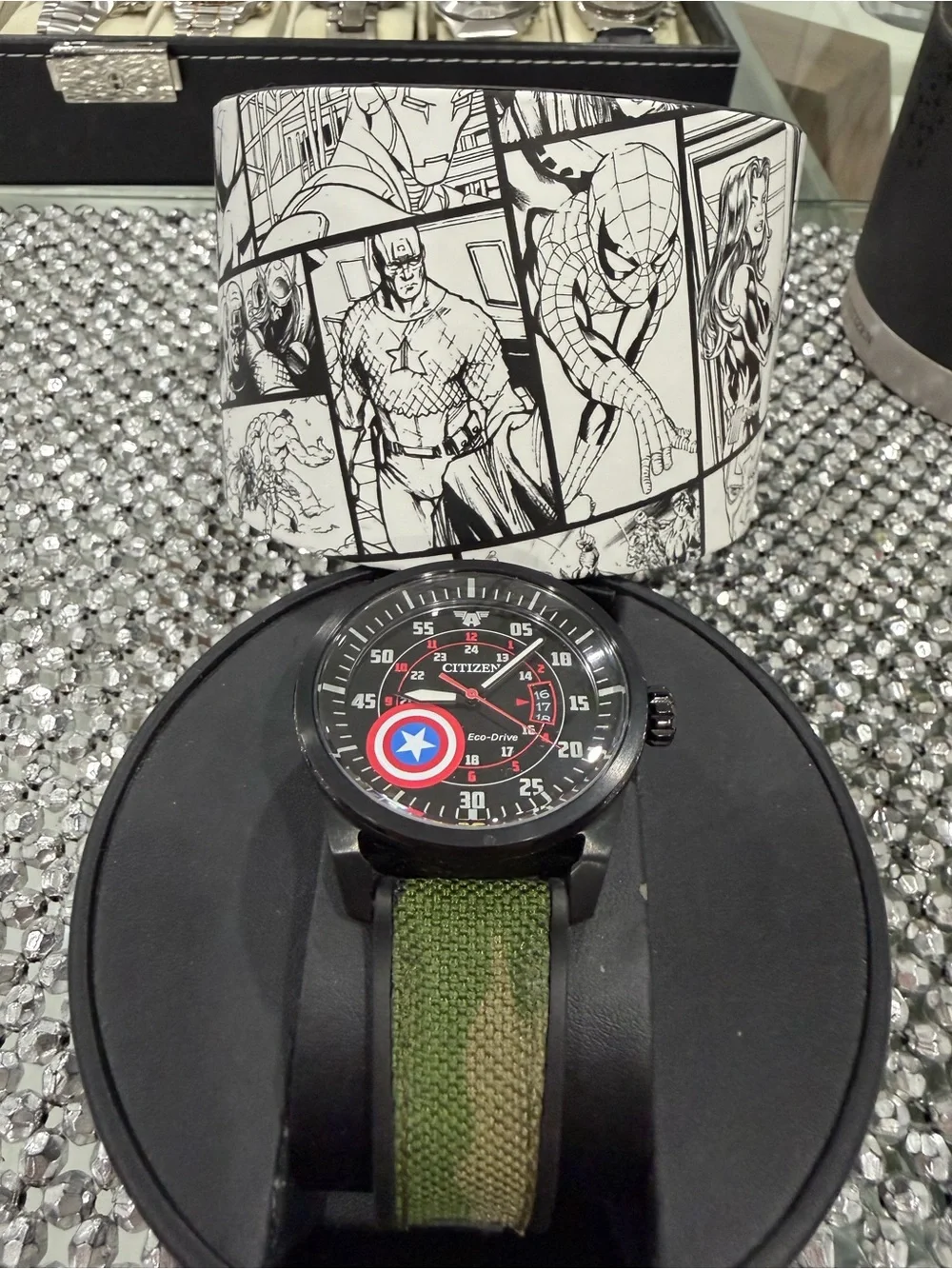 Citizen Men's Black and Olive Green Nylon-Trim Strap Watch